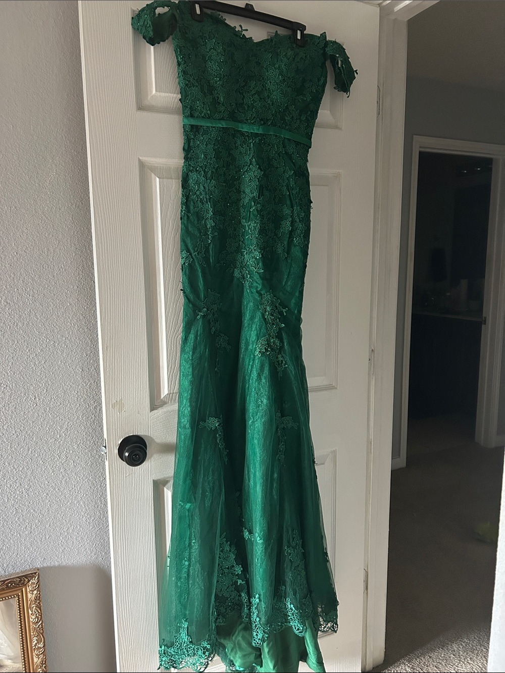 Emerald Green Lace Off-Shoulder Wedding Dress